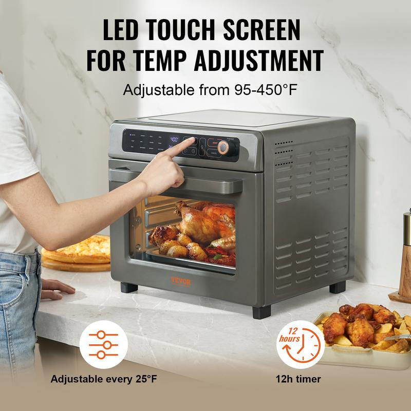 VEVOR 12-IN-1 Air Fryer Toaster Oven, 25L Convection Oven, 1700W Stainless Steel Toaster Ovens Countertop Combo with Grill, Pizza Pan, Gloves, 12 Slices Toast, 12-Inch Pizza, Home and Commercial Use