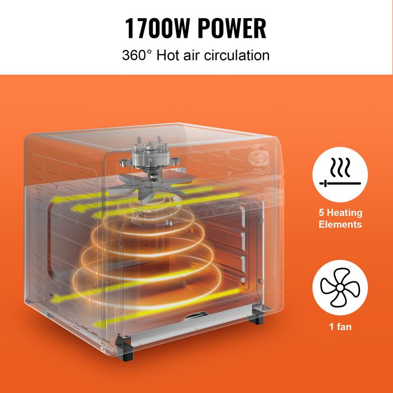 VEVOR 12-IN-1 Air Fryer Toaster Oven, 25L Convection Oven, 1700W Stainless Steel Toaster Ovens Countertop Combo with Grill, Pizza Pan, Gloves, 12 Slices Toast, 12-Inch Pizza, Home and Commercial Use